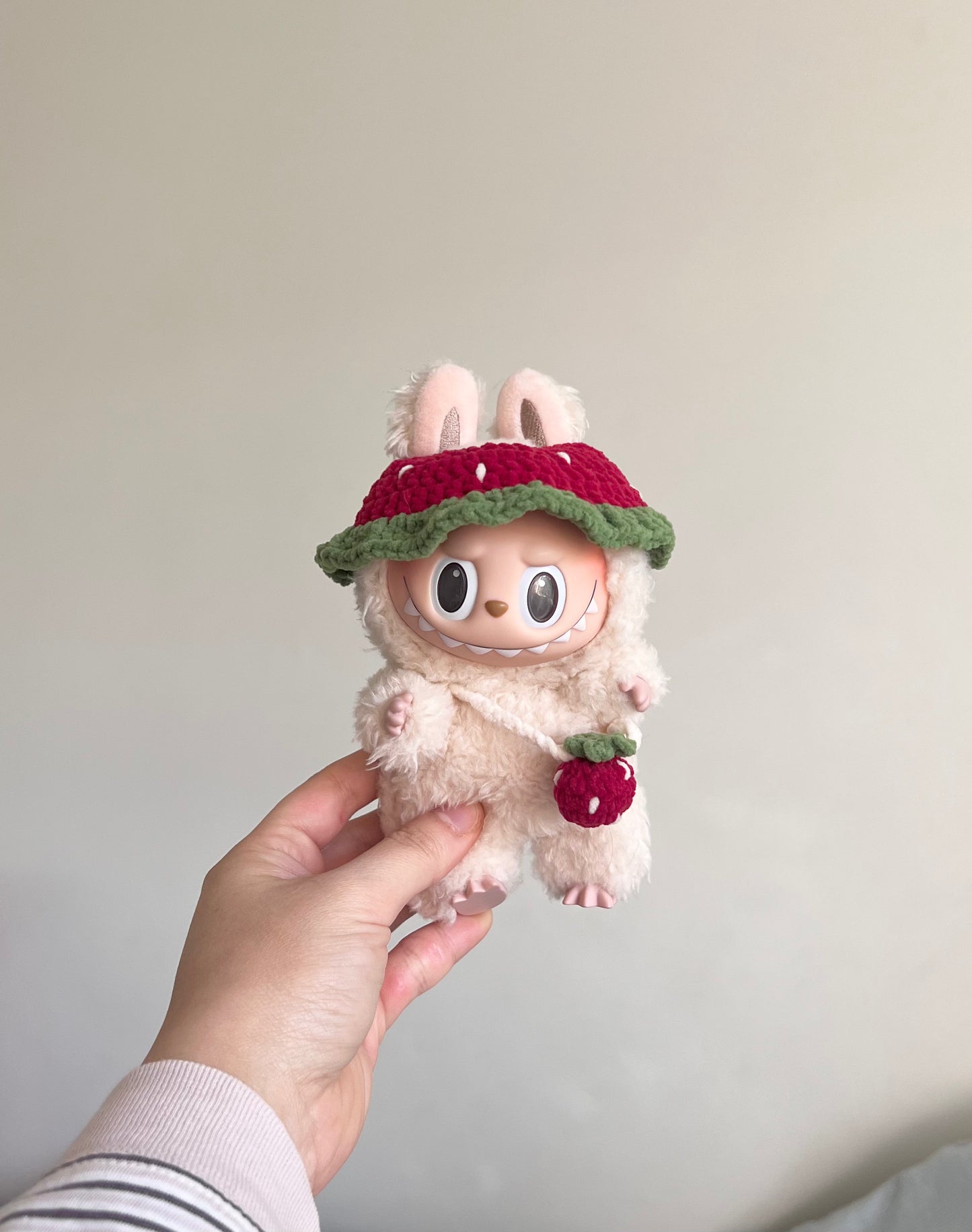 labubu red strawberry hat & bag