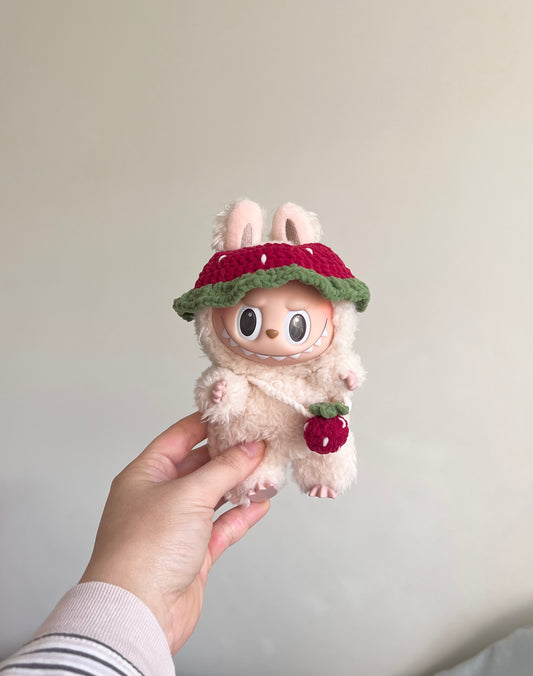 labubu red strawberry hat & bag