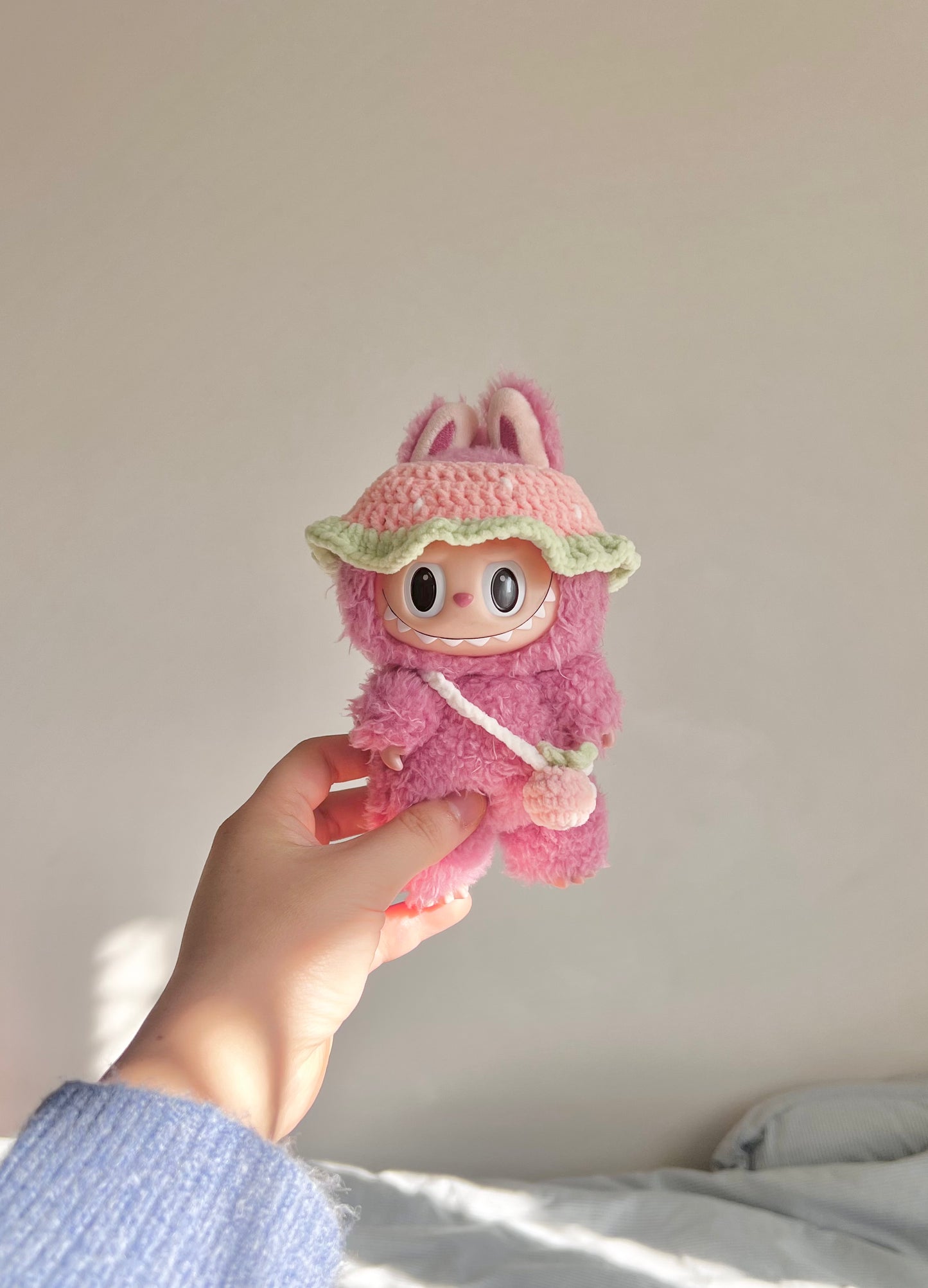 labubu pink strawberry hat & bag