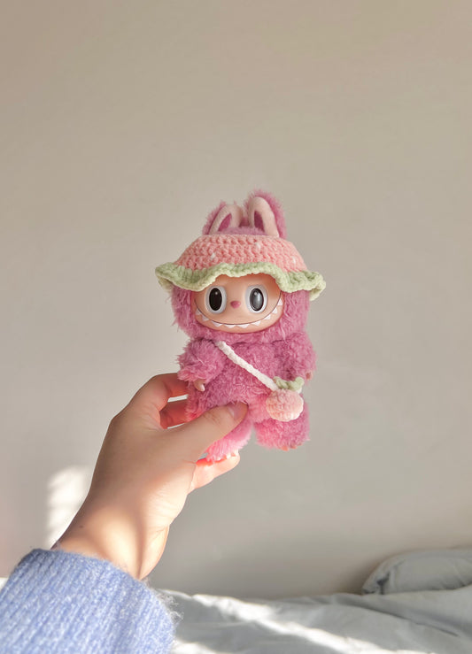 labubu pink strawberry hat & bag