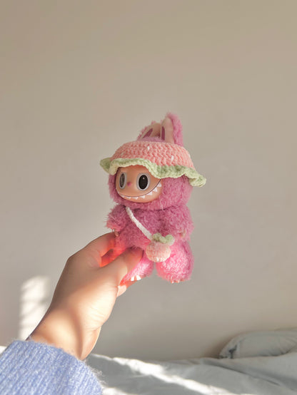 labubu pink strawberry hat & bag