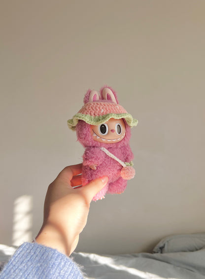 labubu pink strawberry hat & bag